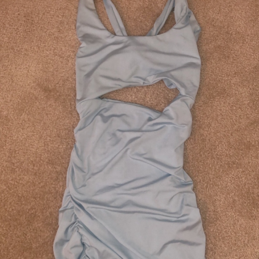 String Along Ruched Mini Dress (Blue) - Picture 2 of 3
